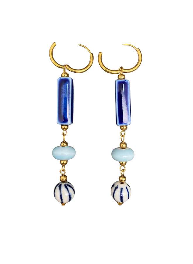 Blue Ceramic Bead  Earrings