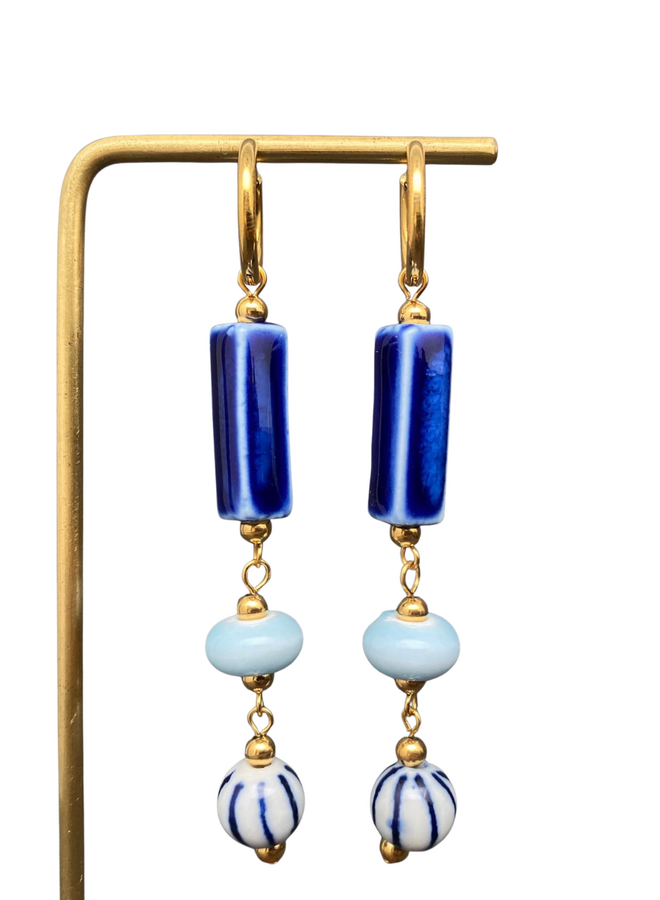 Blue Ceramic Bead  Earrings