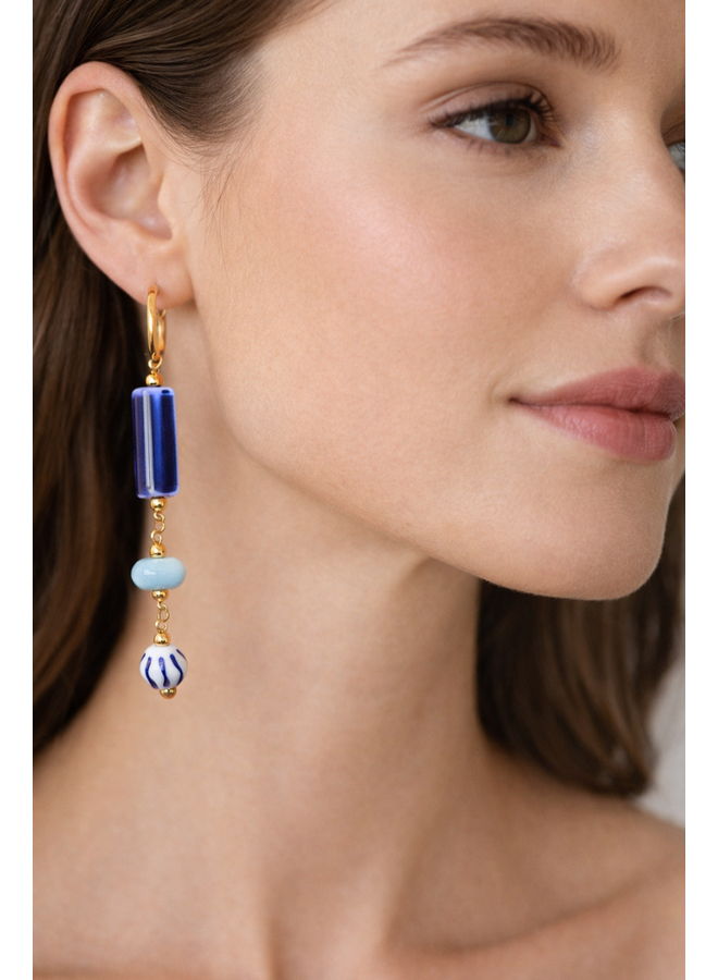 Blue Ceramic Bead Earrings