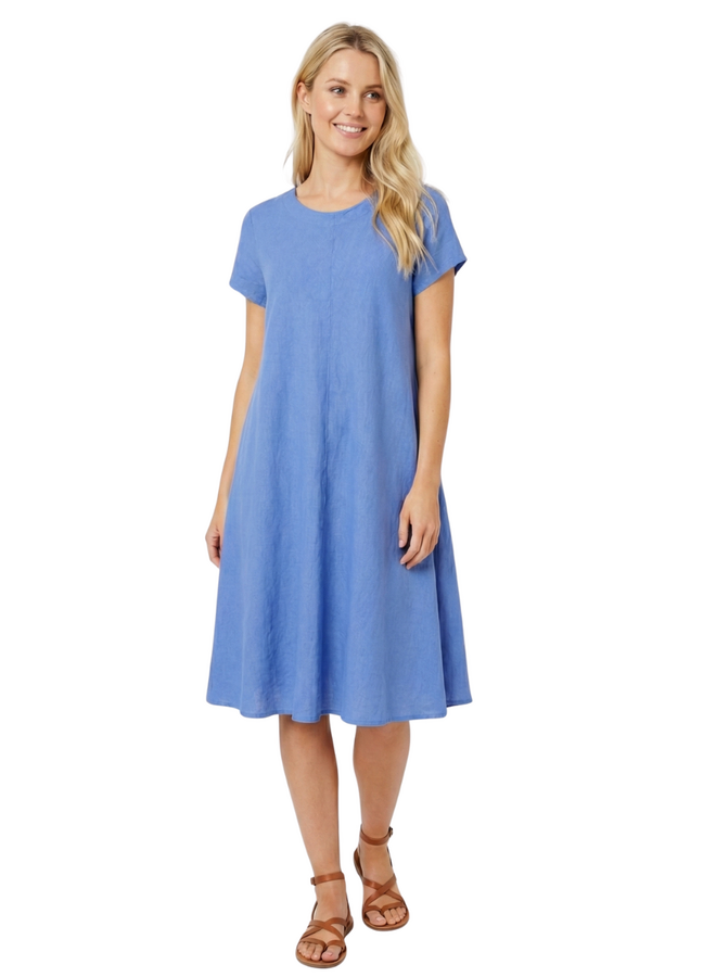 Saga Classic Linen Dress In Periwinkle