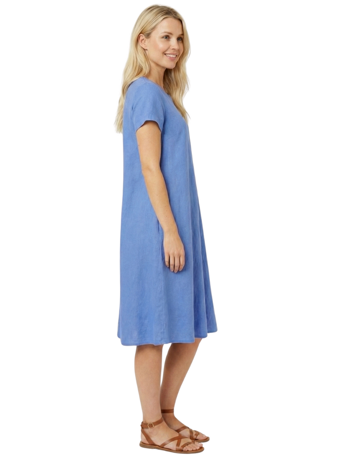 Saga Classic Linen Dress In Periwinkle