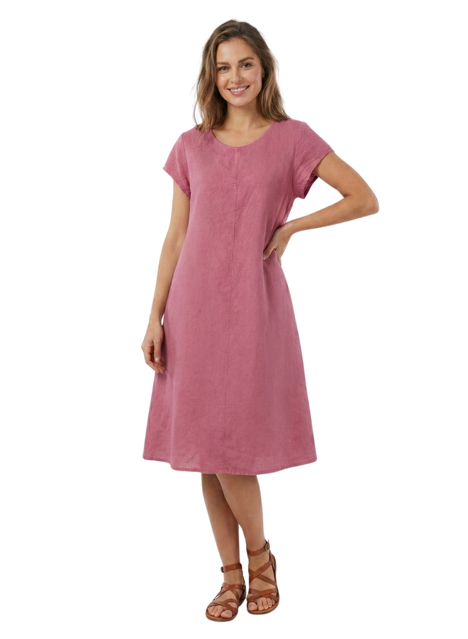 Saga Classic Linen Dress In Berry