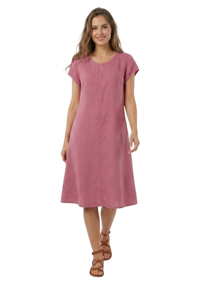 Saga Classic Linen Dress In Berry