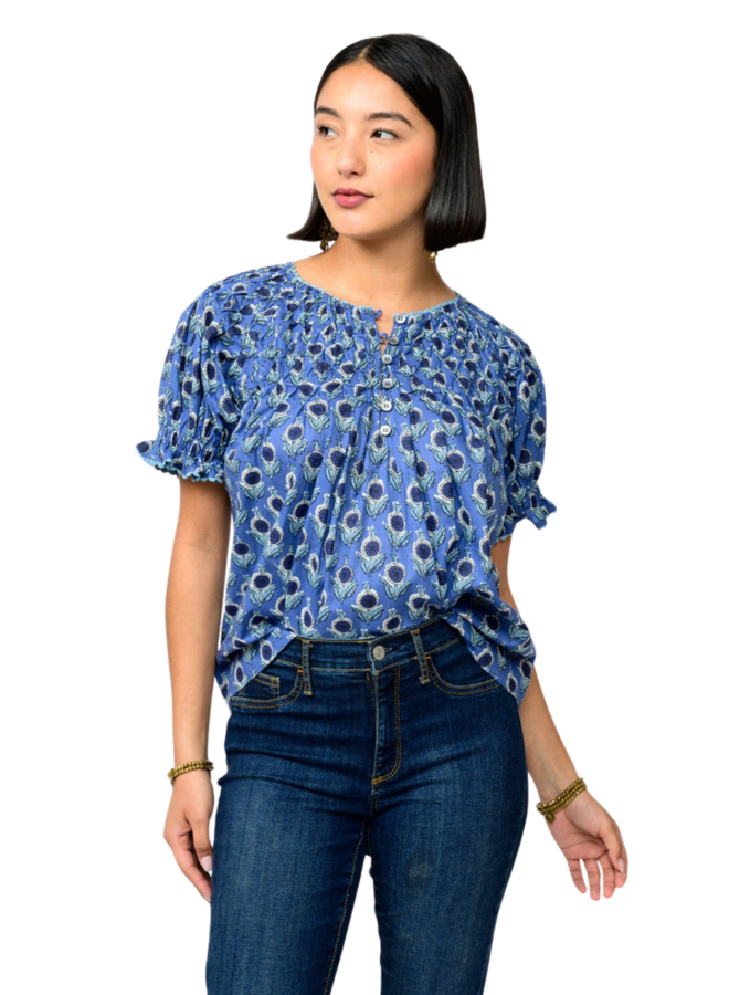 Ivy Jane Blue Smocked Neck Top