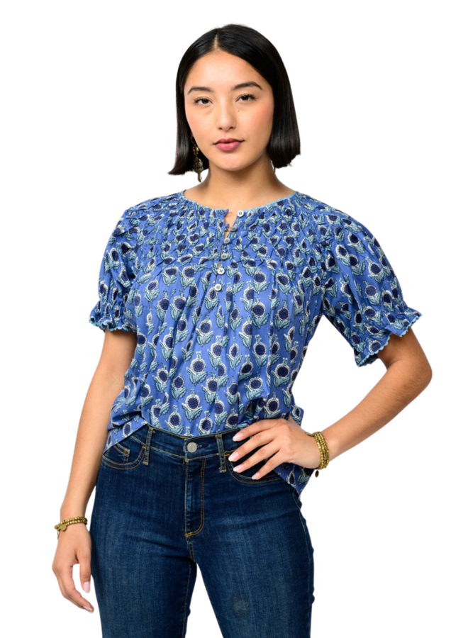 Ivy Jane Blue Smocked Neck Top