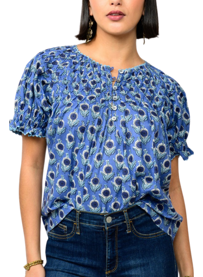 Ivy Jane Blue Smocked Neck Top