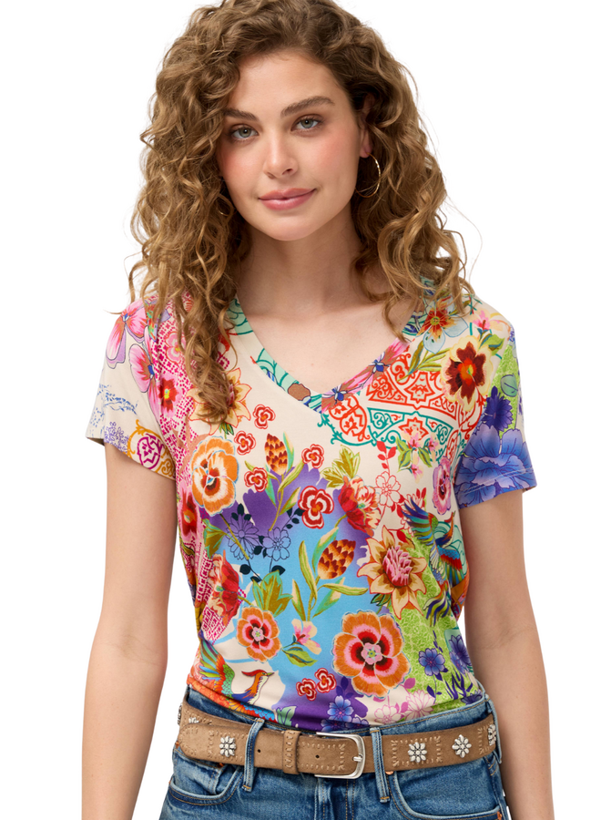 Johnny Was McDreamer Janie Favorite Short Sleeve V-Neck Tee