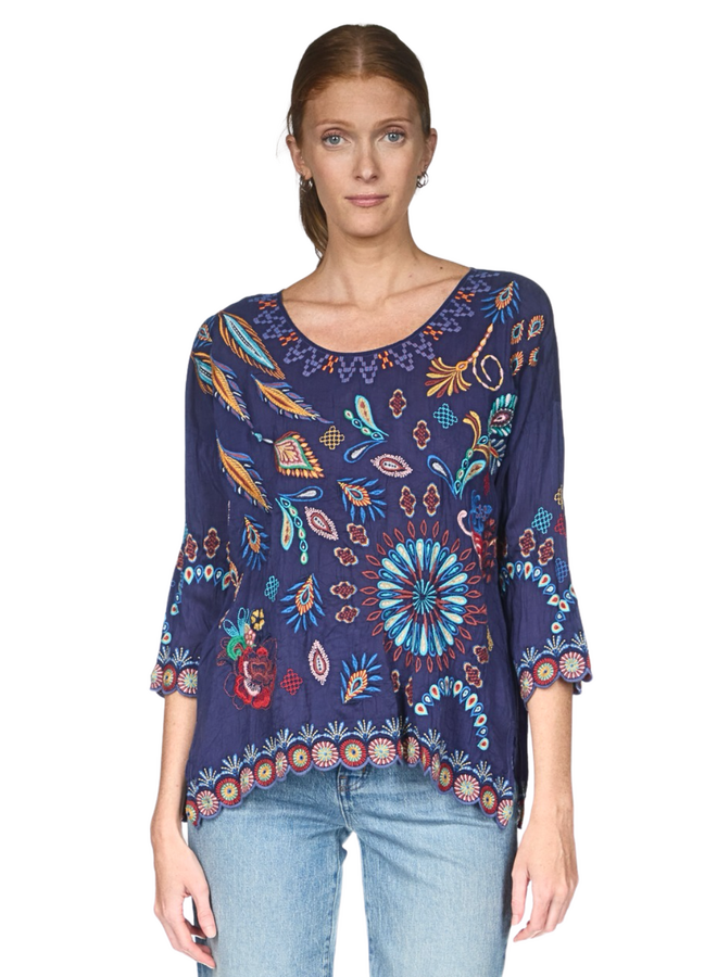 Johnny Was Elia Blouse in Blue Night