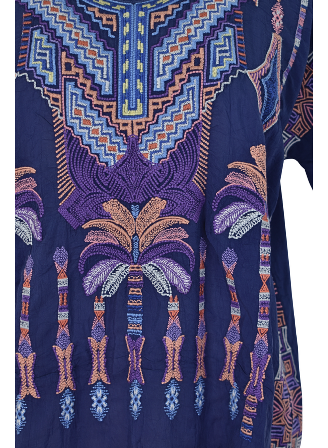 Johnny Was Palm Trees Mariafe Blouse in Blue Night