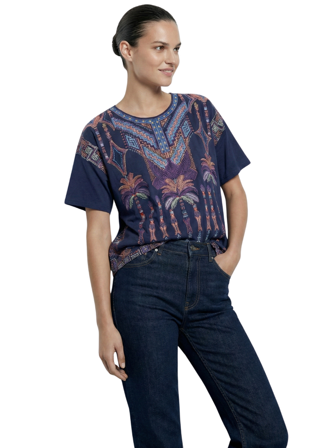 Johnny Was Palm Trees Mariafe Blouse in Blue Night