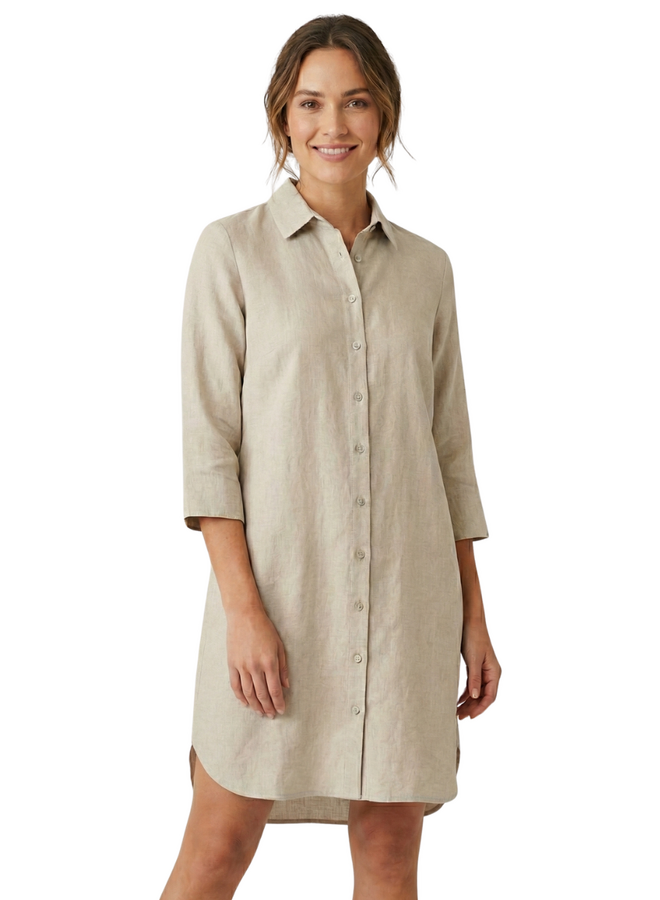 Toofan Linen Button Dress in Khaki