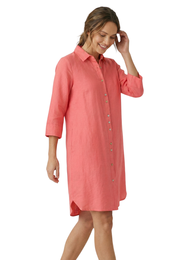 Toofan Linen Button Dress in Coral