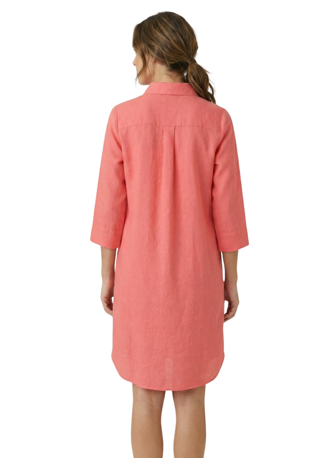Toofan Linen Button Dress in Coral