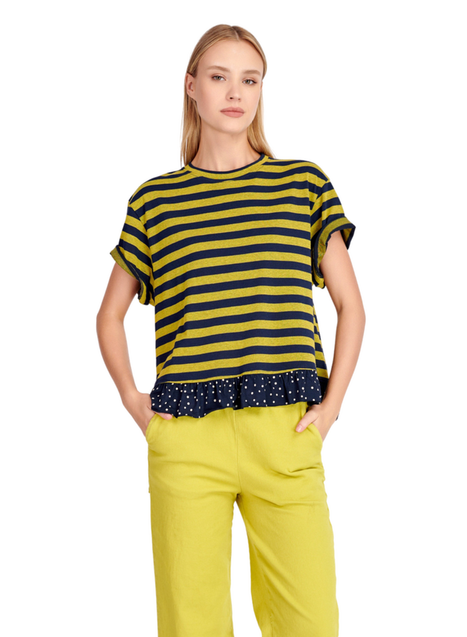 Alembika Sunrise Ruffle Tee in Yellow/Navy