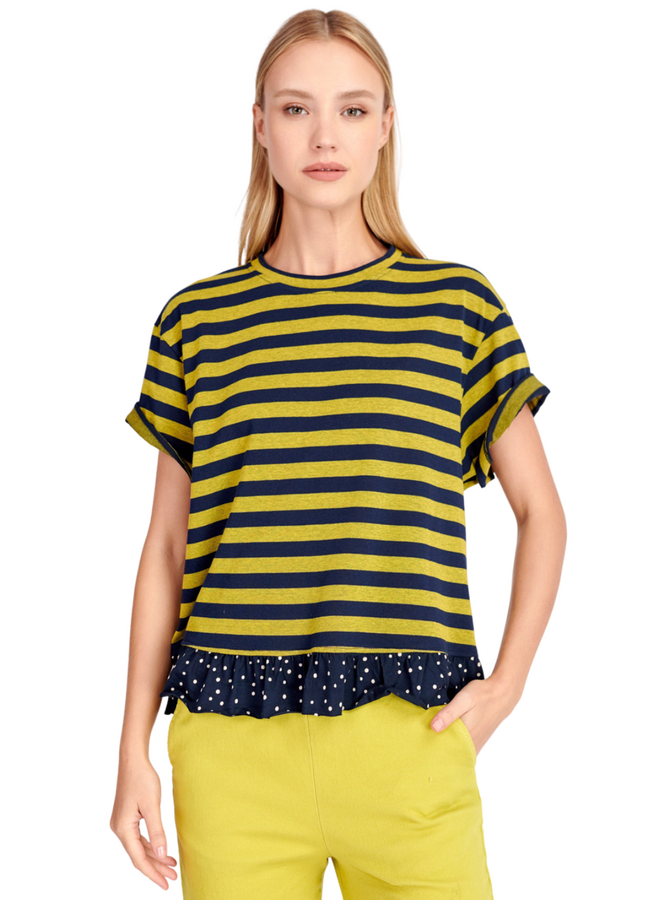 Alembika Sunrise Ruffle Tee in Yellow/Navy