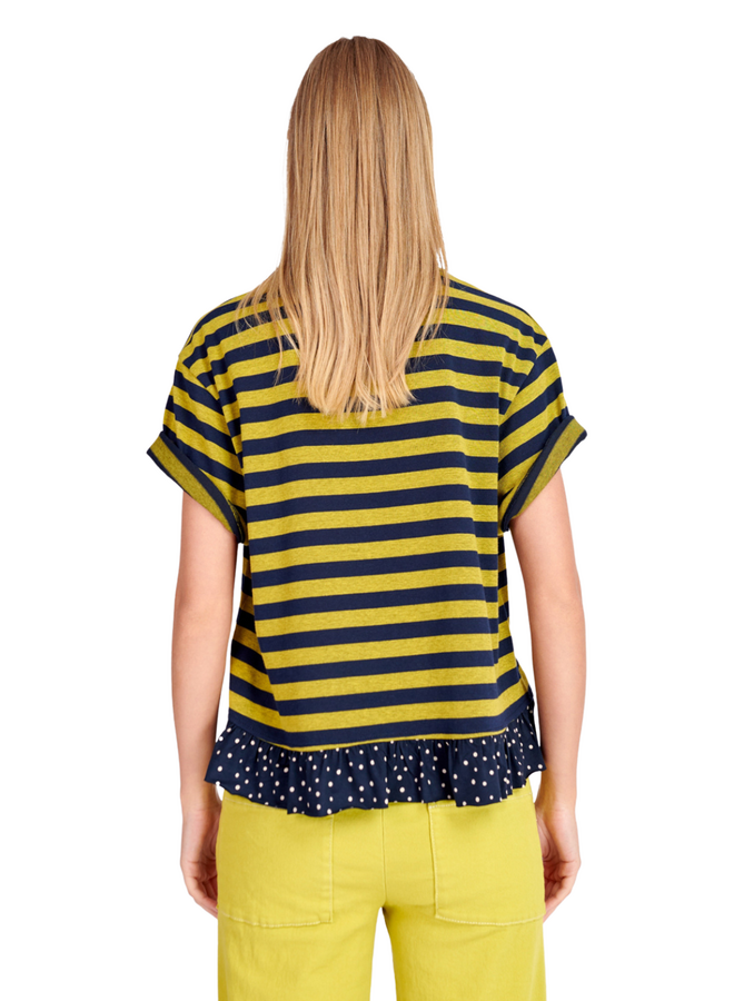 Alembika Sunrise Ruffle Tee in Yellow/Navy