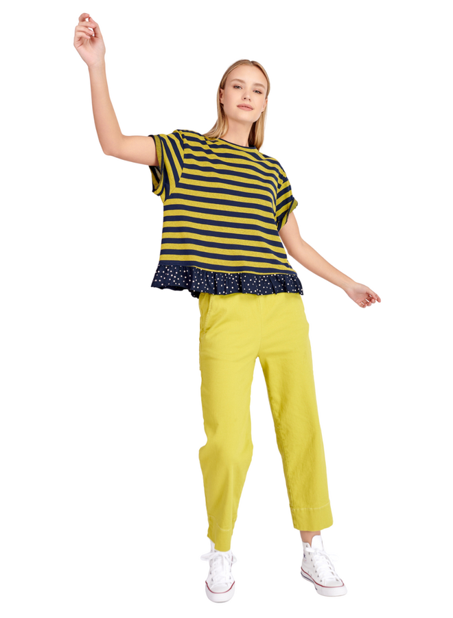 Alembika Sunrise Ruffle Tee in Yellow/Navy