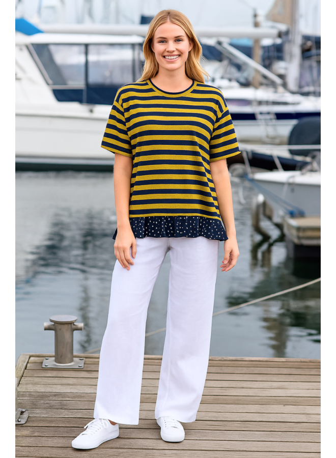 Alembika Sunrise Ruffle Tee in Yellow/Navy