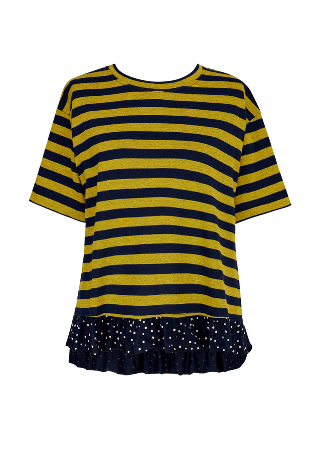 Alembika Sunrise Ruffle Tee in Yellow/Navy