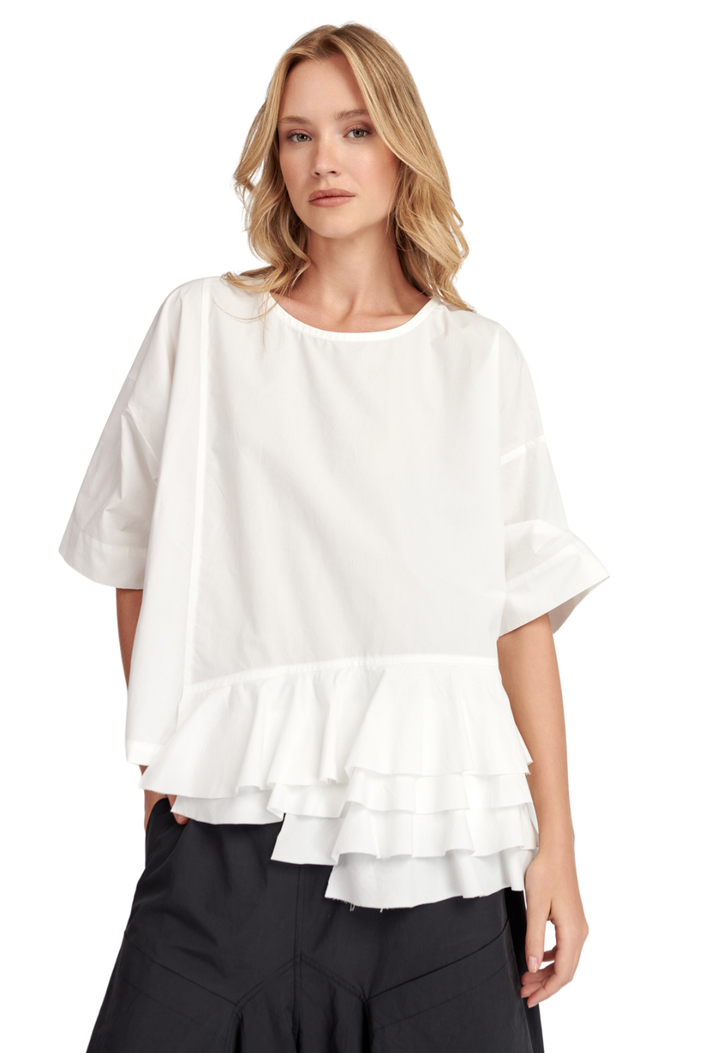 Alembika Urban Match Ruffled Top in White - Shady and Katie