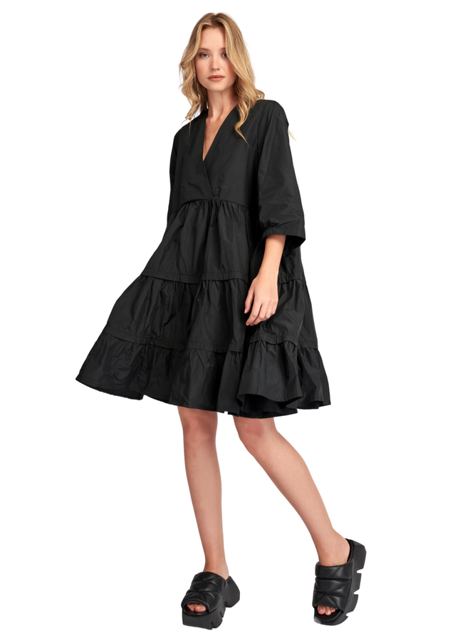 Alembika Urban Tiered Mini Dress in Black