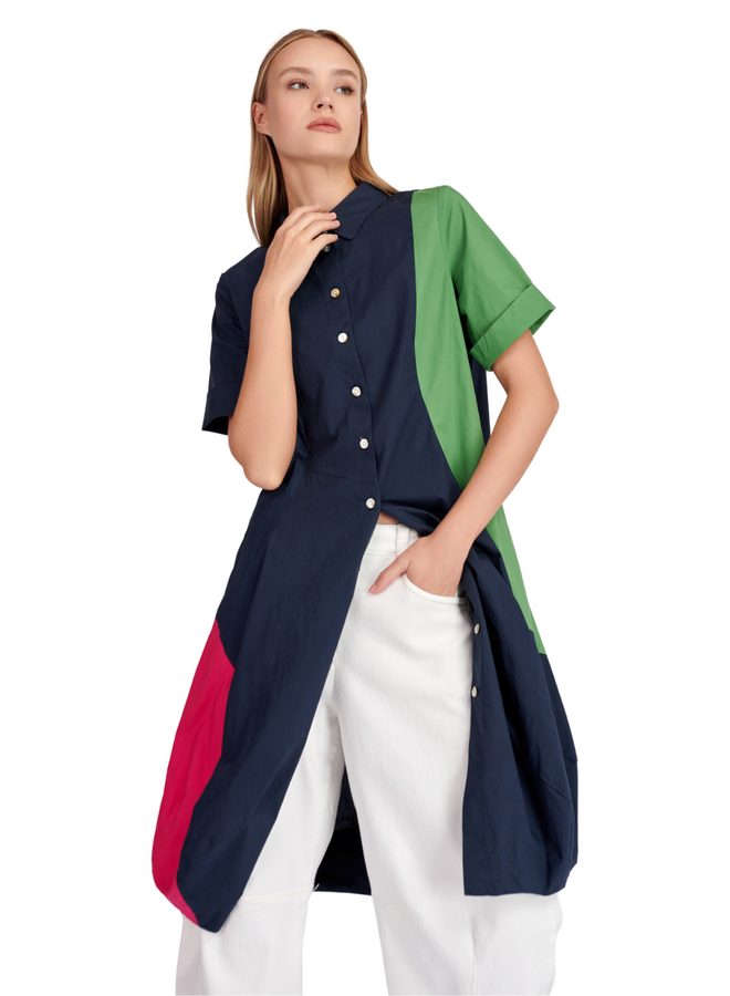 Alembika Barb Cotton Shirt Dress in Navy Multi