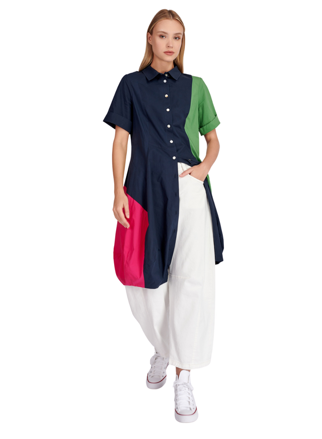 Alembika Barb Cotton Shirt Dress in Navy Multi