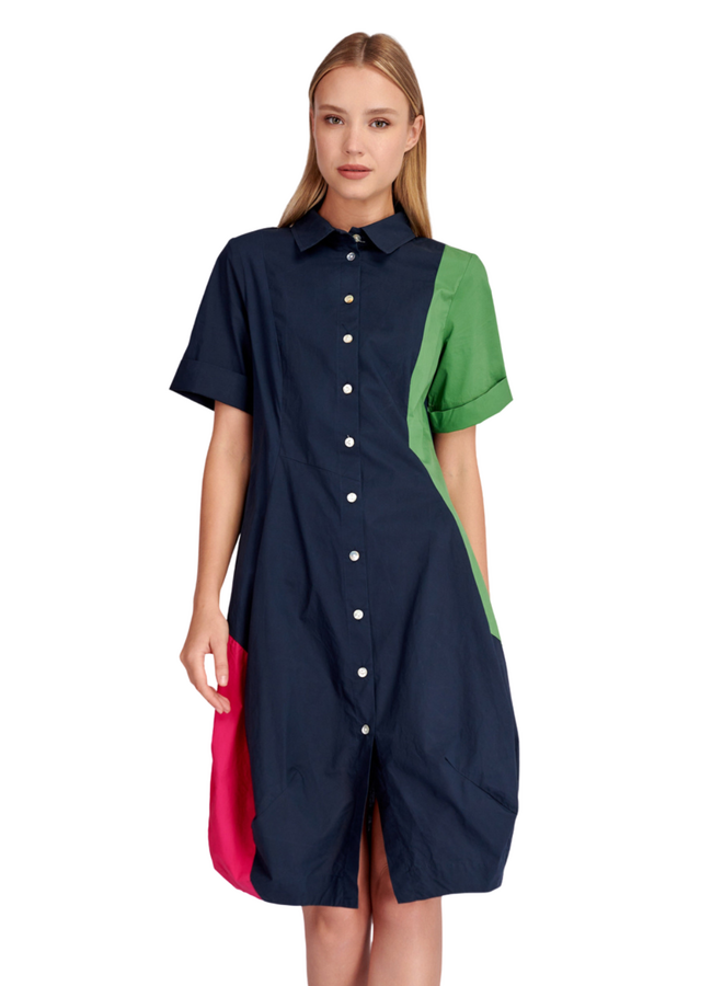 Alembika Barb Cotton Shirt Dress in Navy Multi