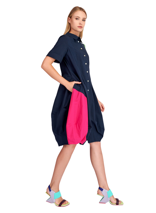 Alembika Barb Cotton Shirt Dress in Navy Multi