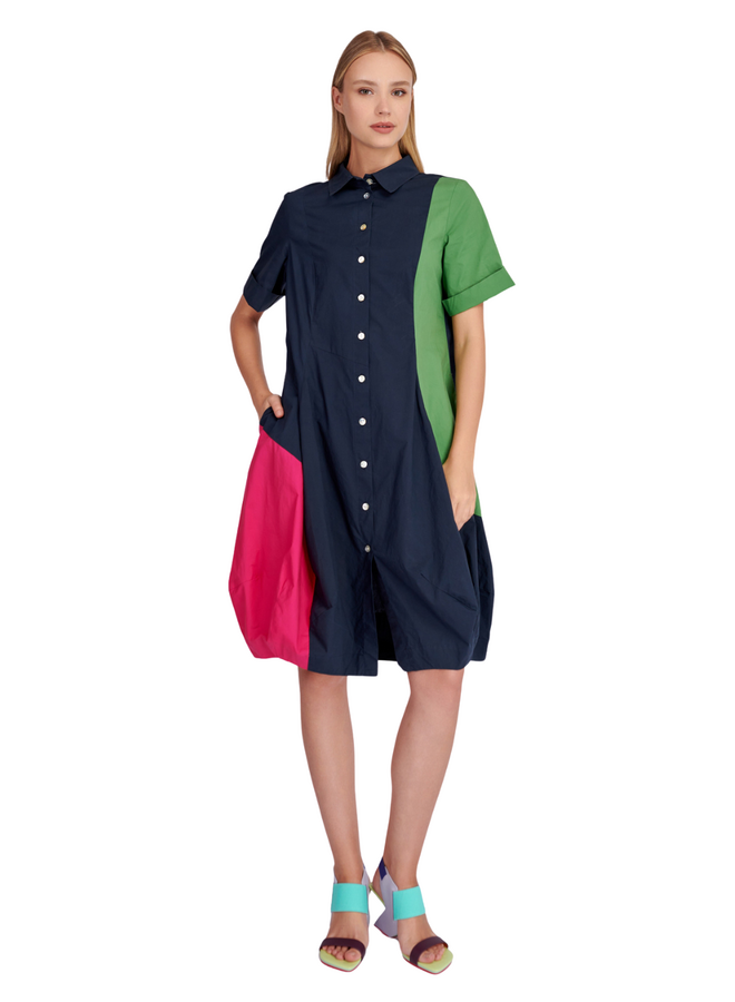 Alembika Barb Cotton Shirt Dress in Navy Multi