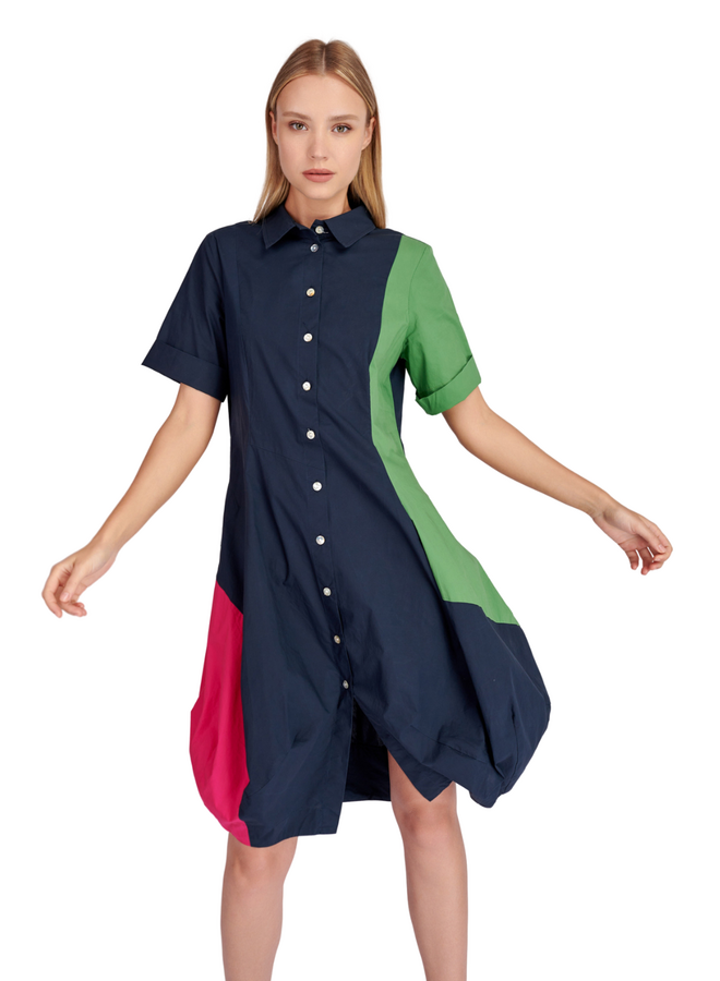 Alembika Barb Cotton Shirt Dress in Navy Multi