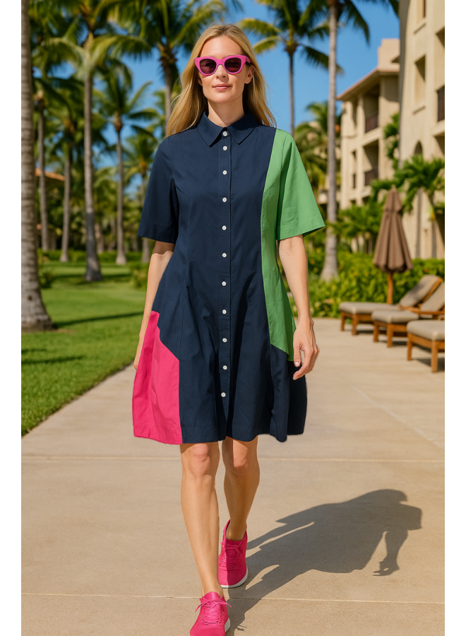 Alembika Barb Cotton Shirt Dress in Navy Multi
