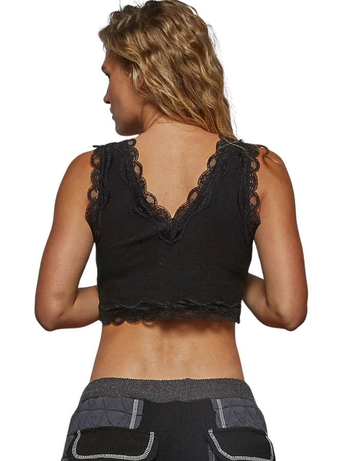 Lace Trim Ribbed Cami/Bra in Three Colors