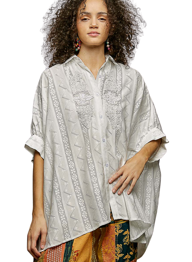 Lace Trim Drop Sleeve Ivory Shirt