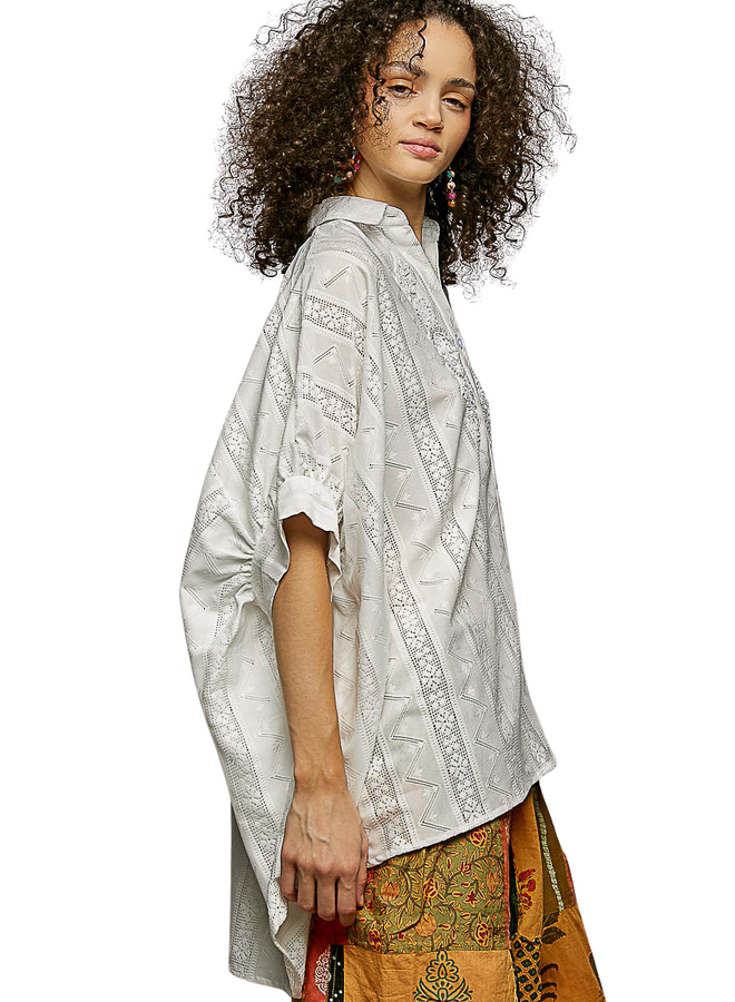 Lace Trim Drop Sleeve Ivory Shirt