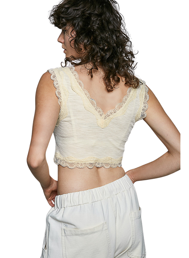 Lace Trim Ribbed Cami/Bra in Three Colors