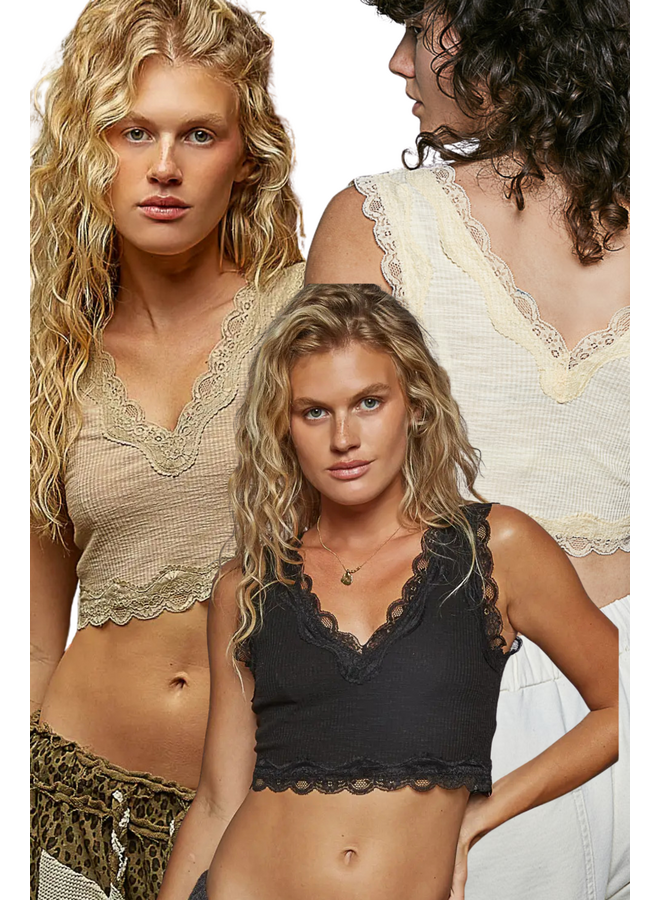 Lace Trim Ribbed Cami/Bra in Three Colors