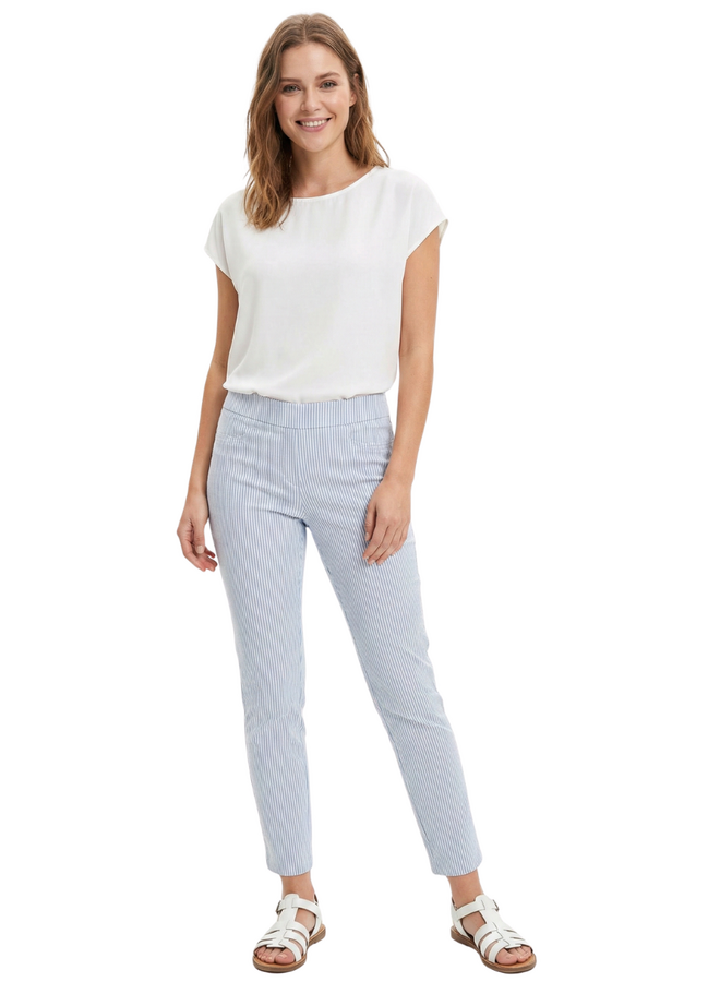 Renuar Seersucker Pinstripe Ankle Pant in Chambray