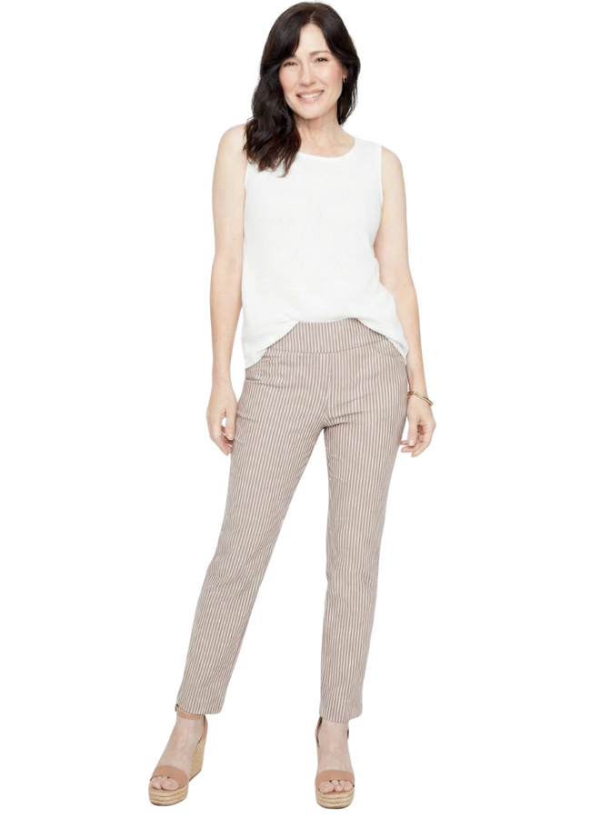 Renuar Seersucker Pinstripe Ankle Pant in Mocha