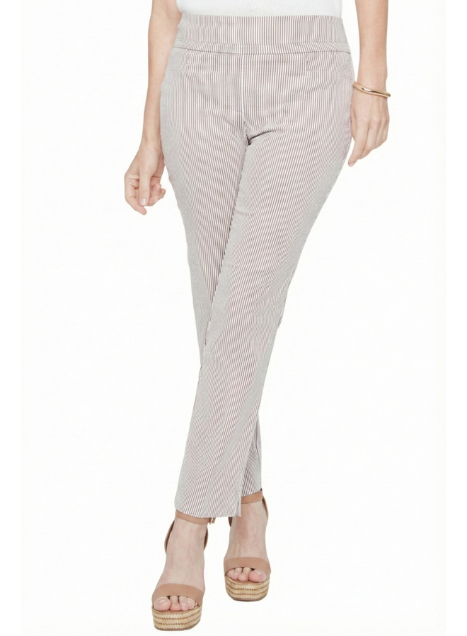 Renuar Seersucker Pinstripe Ankle Pant in Mocha