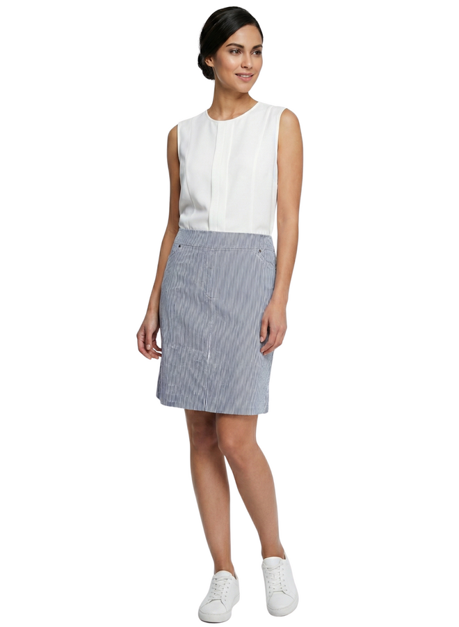 Renuar Seersucker Pinstripe Skort in Chambray