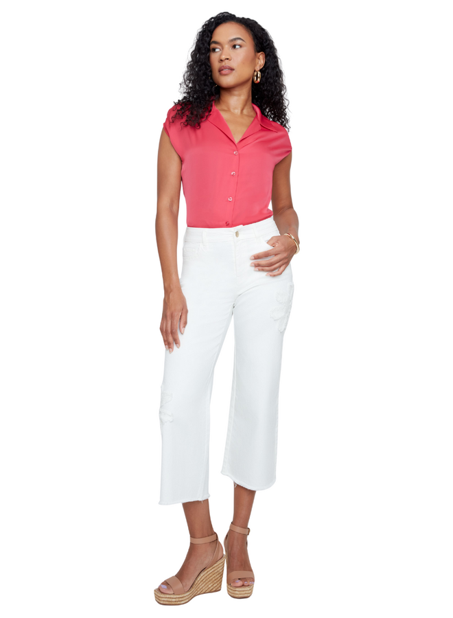 Renuar Daisy Cropped Wide Leg Jean in Creme