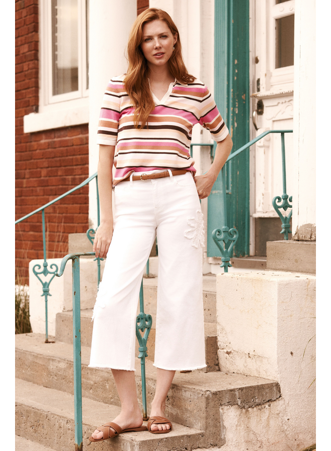 Renuar Daisy Cropped Wide Leg Jean in Creme