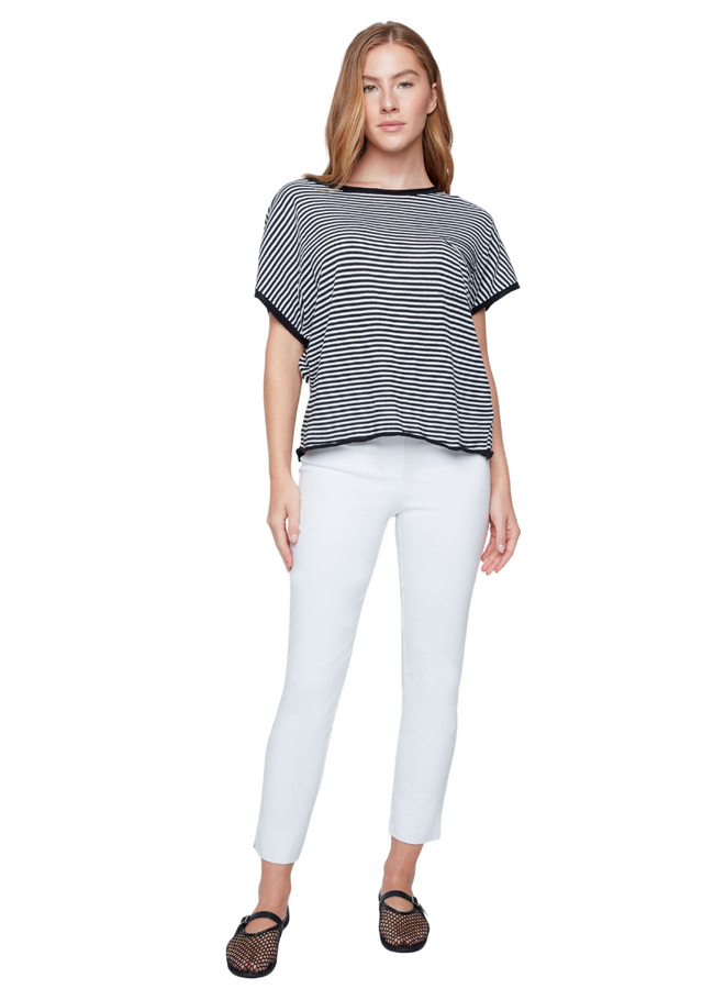 Renuar Striped Knit Pocket Top in Black