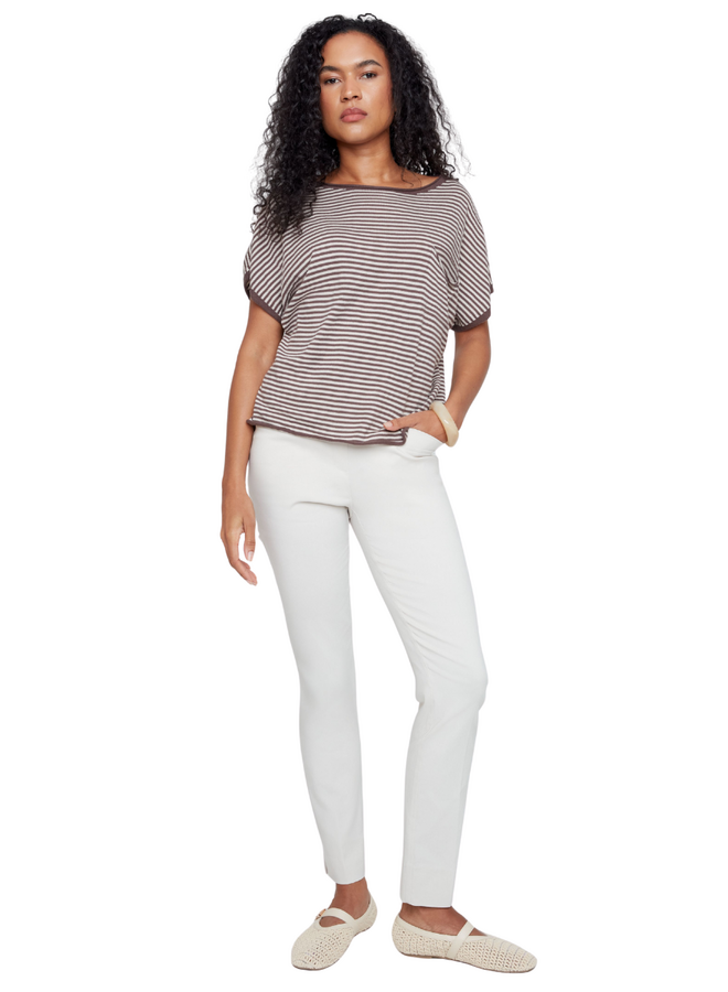 Renuar Striped Knit Pocket Top in Chocolate