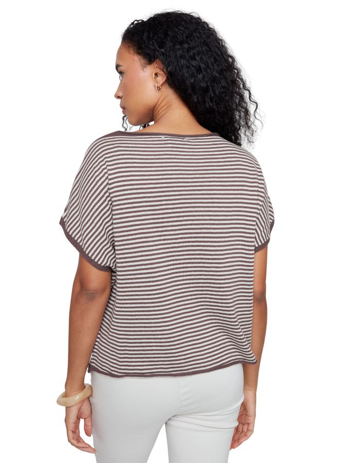 Renuar Striped Knit Pocket Top in Chocolate
