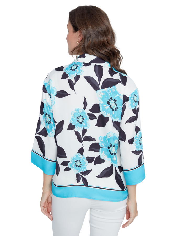 Renuar Designer Floral Blouse In Ocean