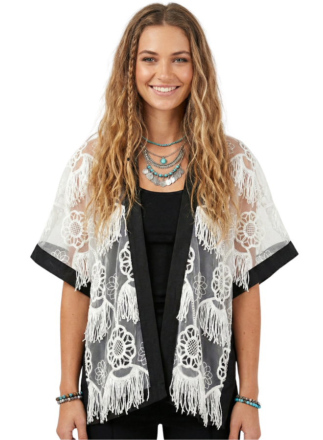 Aris A Fringe Poncho in White
