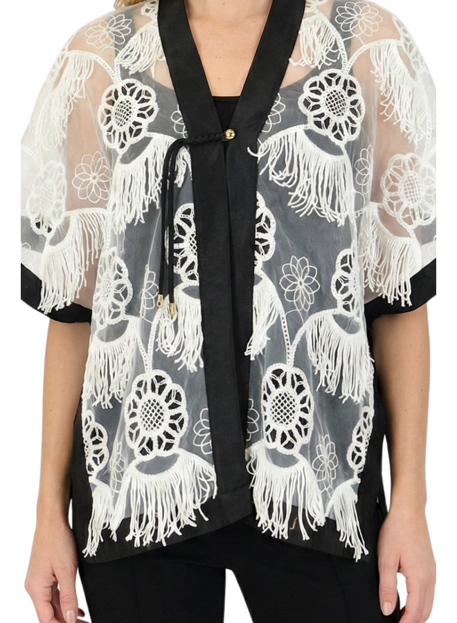 Aris A Fringe Poncho in White