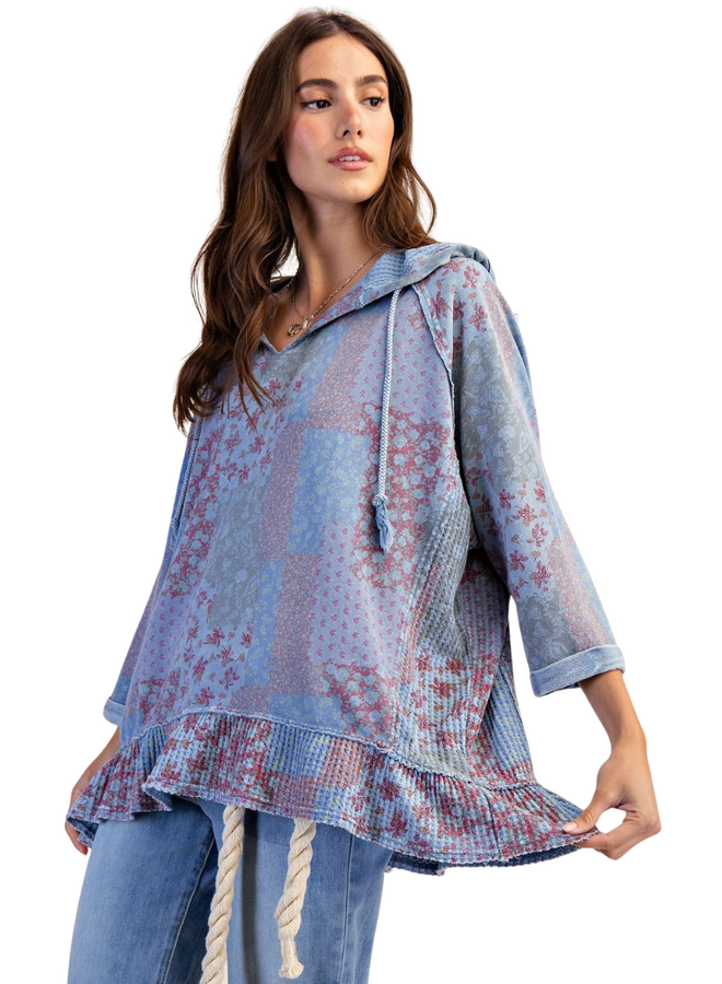 Dusty Blue Print Hoodie